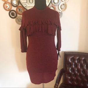 🎄ING maroon sweater dress with ruffled bust